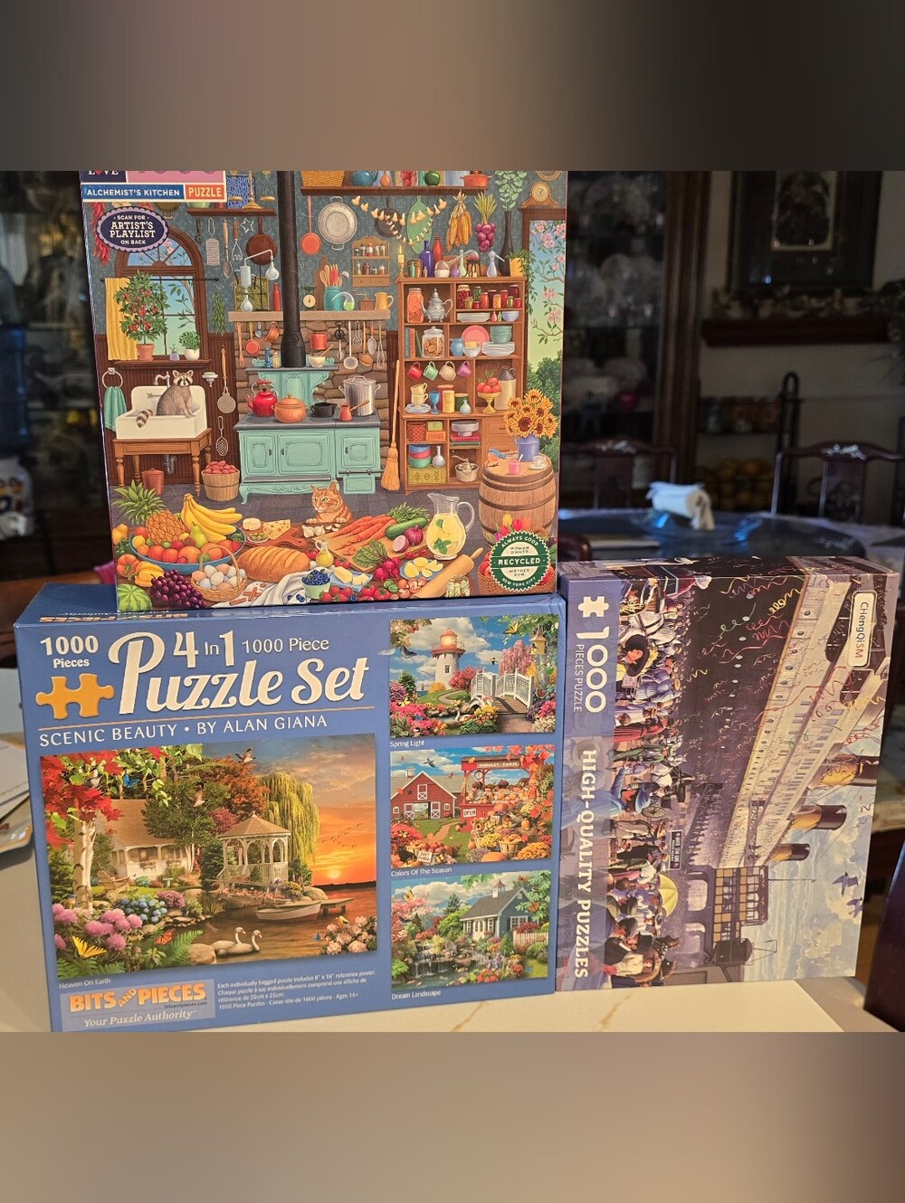 4-in-1 1000-Piece Scenic Beauty Puzzle Set "Bundle Of 3 Sets "- Blue